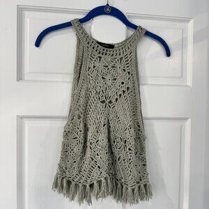 Forever 21 Crochet Fringe Tank Top in Light Sage